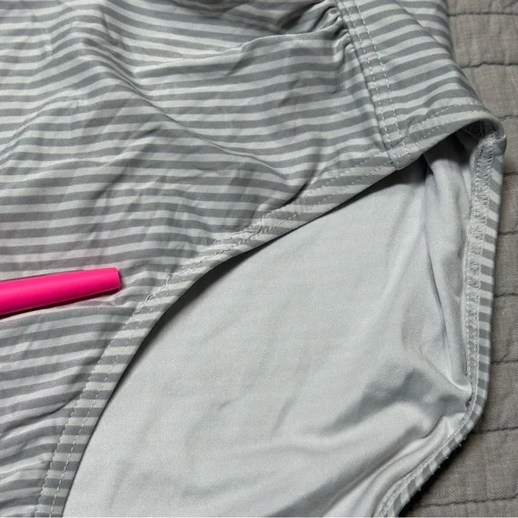 Nip Tuck Swim Gray & White Striped One-piece Swimsuit Size 12 - Picture 7 of 11